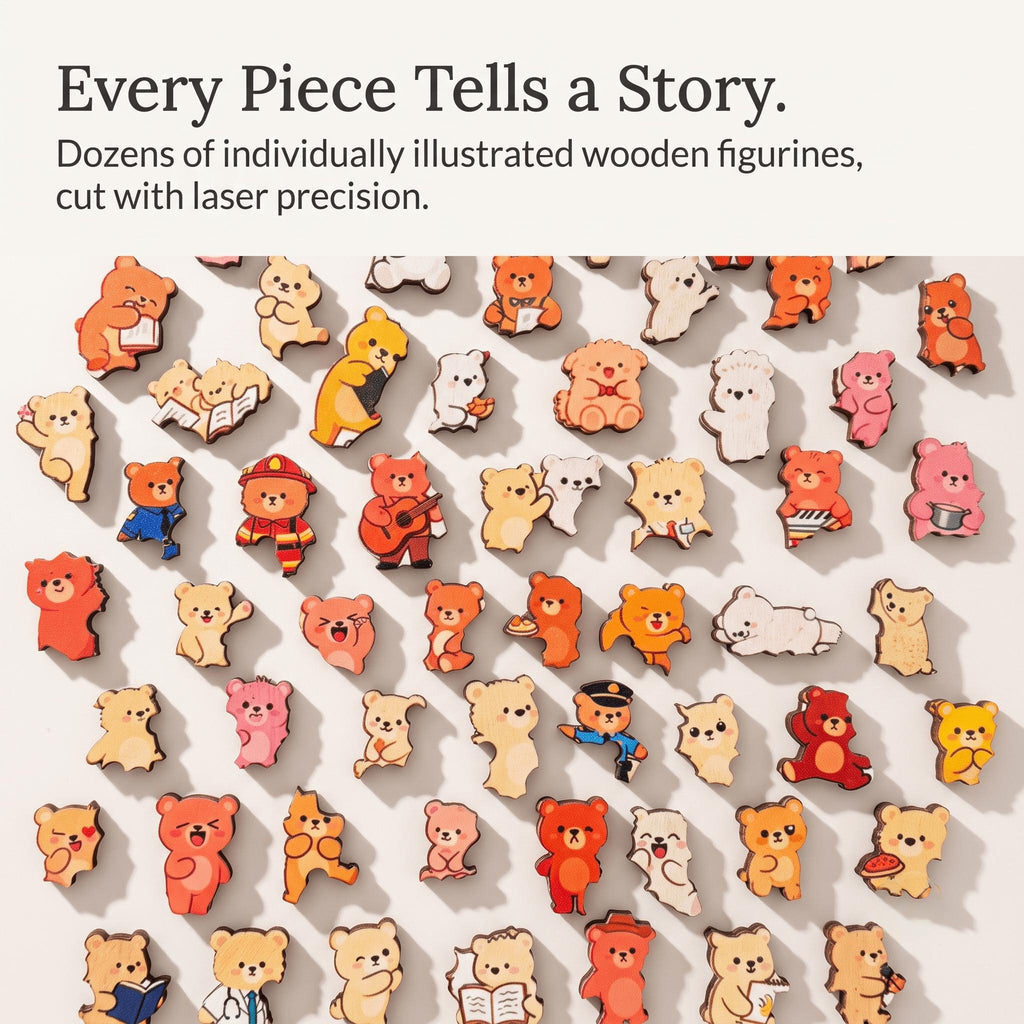 Wooden Animal Jigsaw Puzzle, Freestanding Tabletop Display, Dog Cat Bear Silhouettes By1994