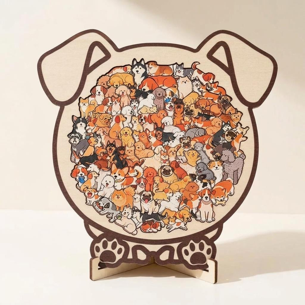 Wooden Animal Jigsaw Puzzle, Freestanding Tabletop Display, Dog Cat Bear Silhouettes By1994
