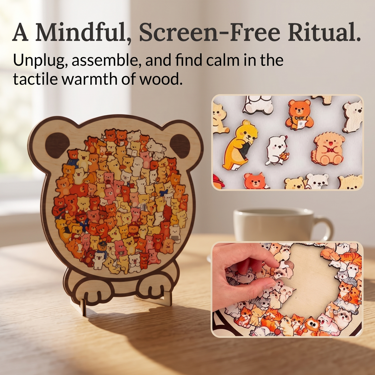 Wooden Animal Jigsaw Puzzle, Freestanding Tabletop Display, Dog Cat Bear Silhouettes By1994