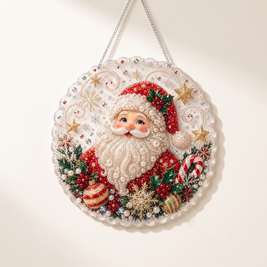 Christmas Pearl Bead Suncatcher DIY Kit, 3D Bead Art with Chain, Holiday Decor By1994