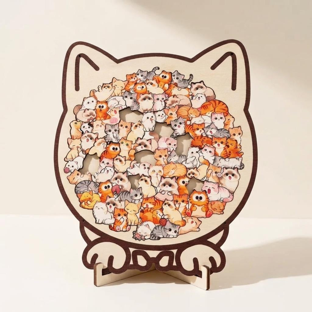 Wooden Animal Jigsaw Puzzle, Freestanding Tabletop Display, Dog Cat Bear Silhouettes By1994