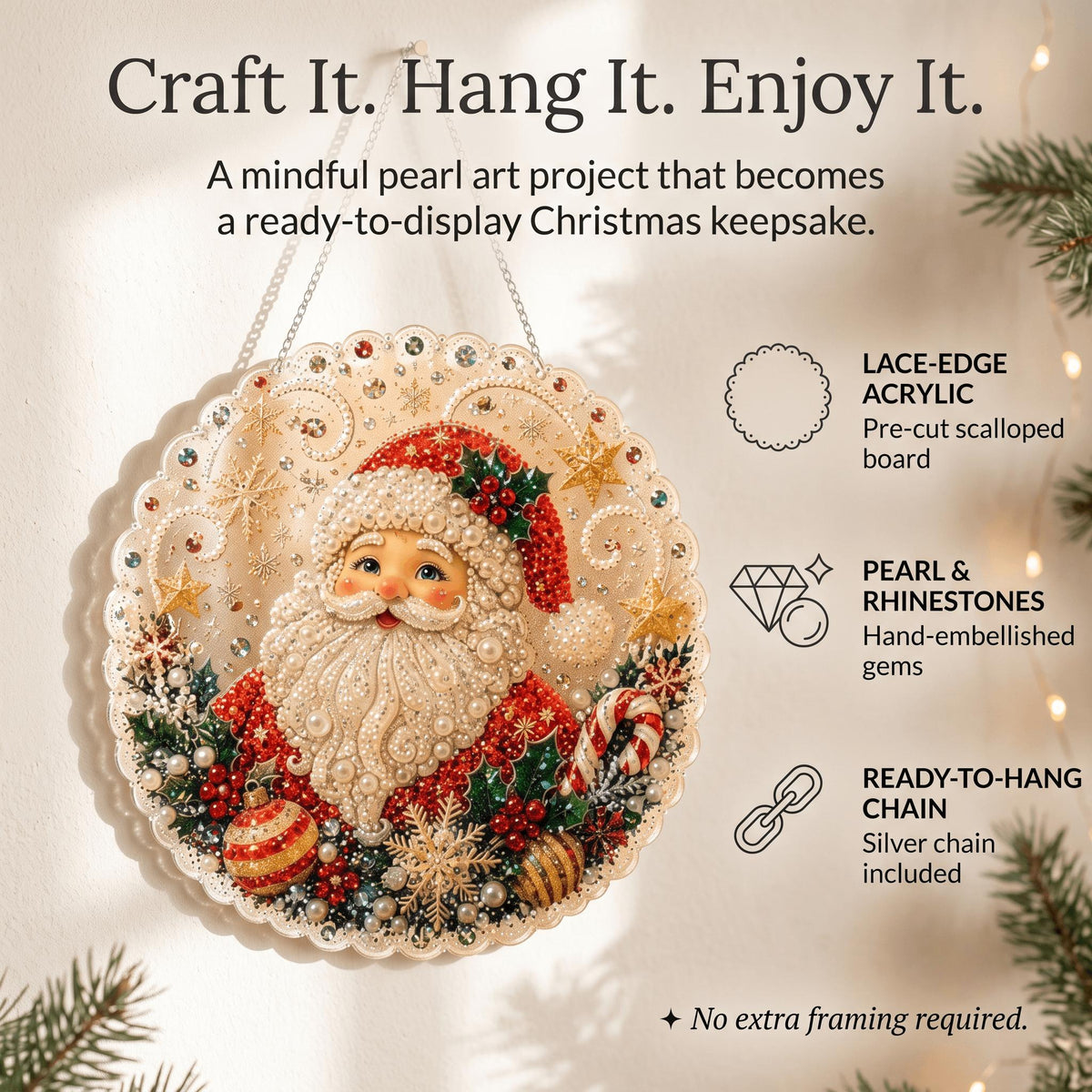 Christmas Pearl Bead Suncatcher DIY Kit, 3D Bead Art with Chain, Holiday Decor By1994