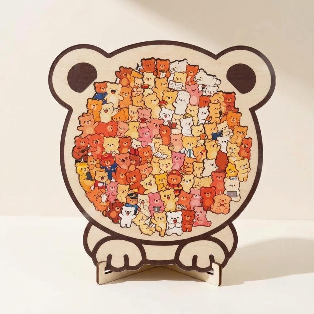 Wooden Animal Jigsaw Puzzle, Freestanding Tabletop Display, Dog Cat Bear Silhouettes By1994