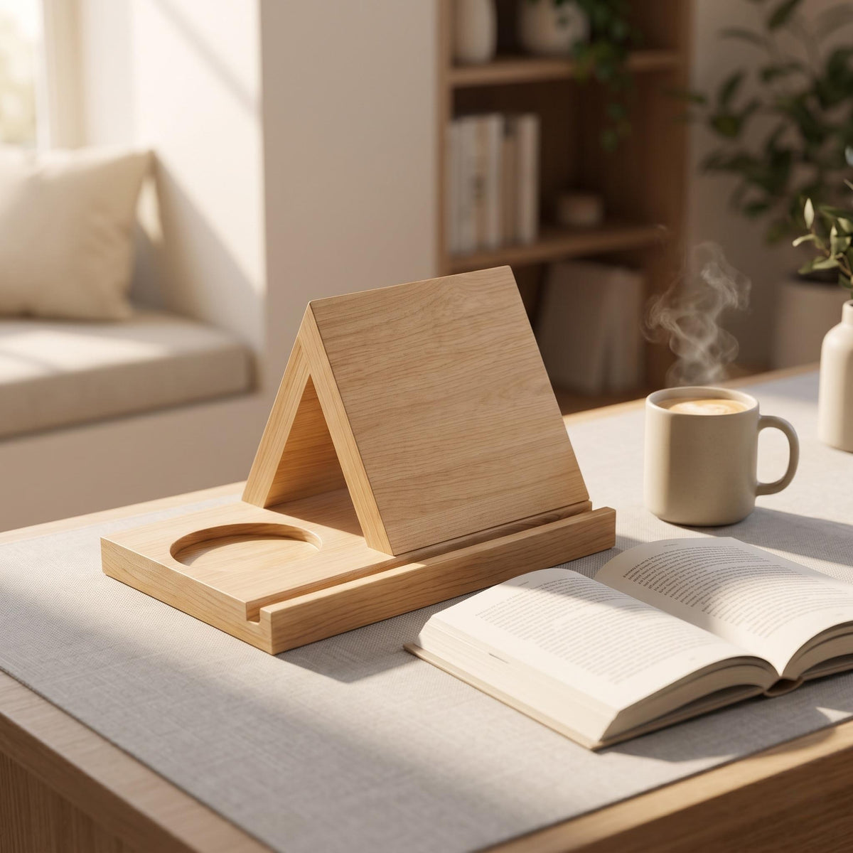 Triangle Wooden Book Holder, Solid Wood Book Rest, By1994