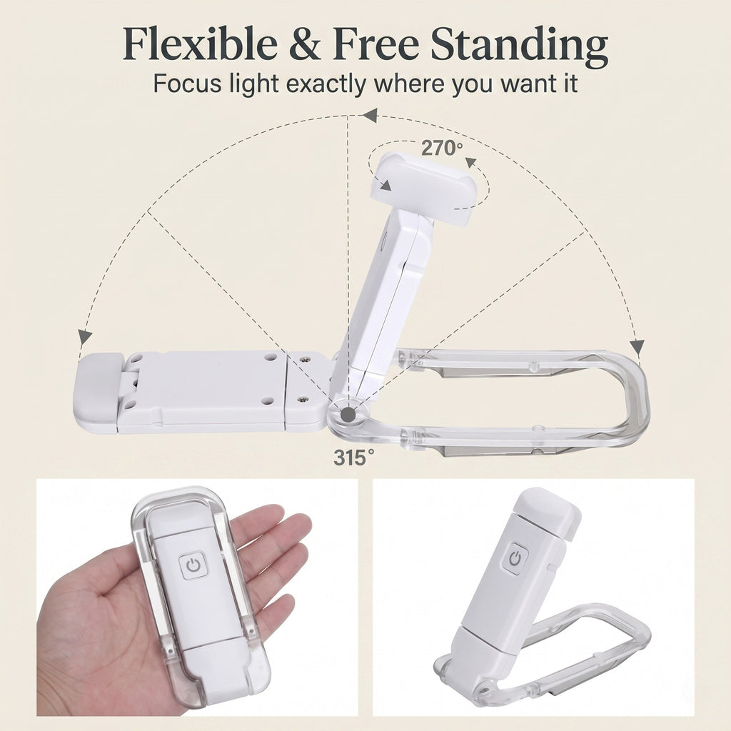 Portable LED Book Light, Rechargeable Clip-On, Minimalist White By1994