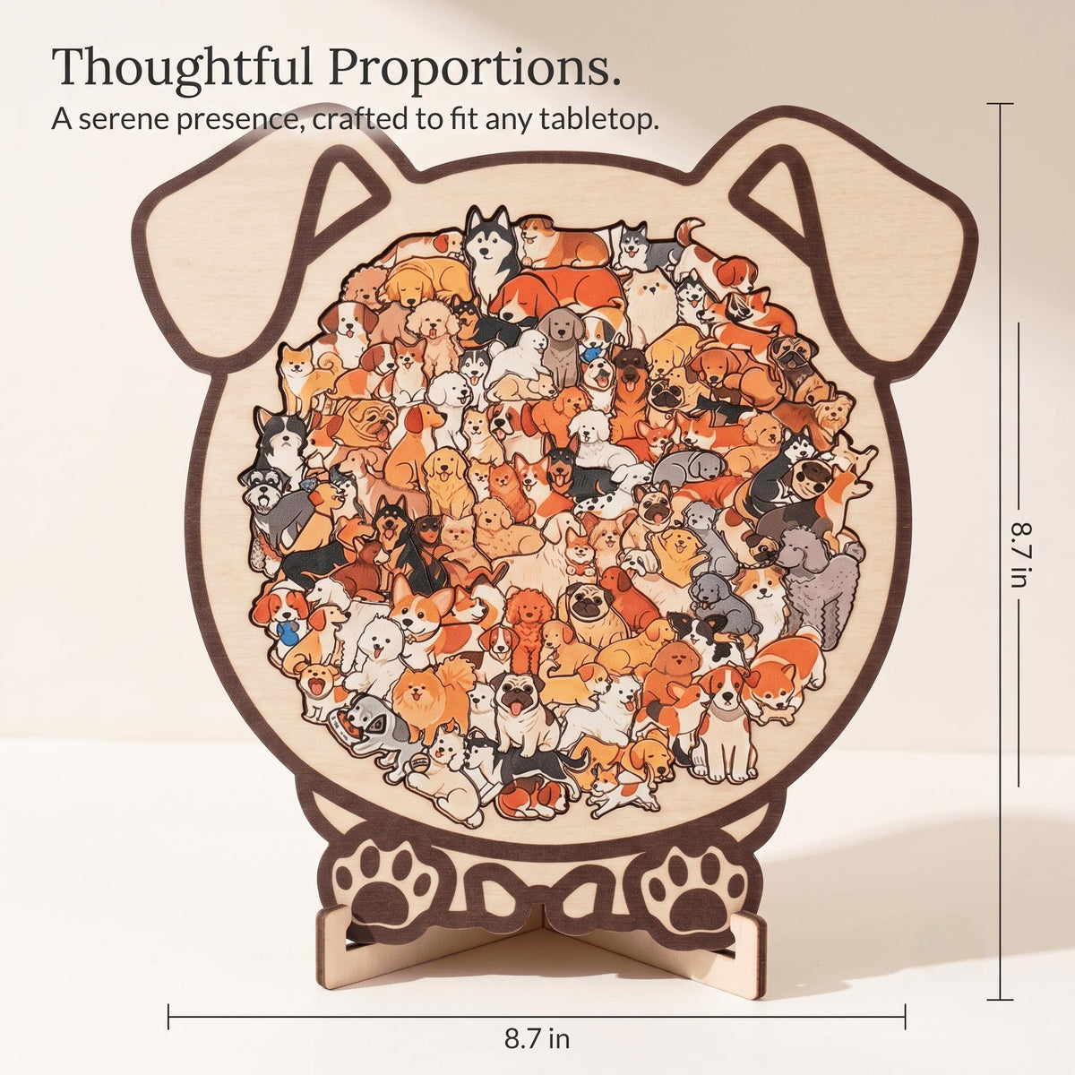 Wooden Animal Jigsaw Puzzle, Freestanding Tabletop Display, Dog Cat Bear Silhouettes By1994
