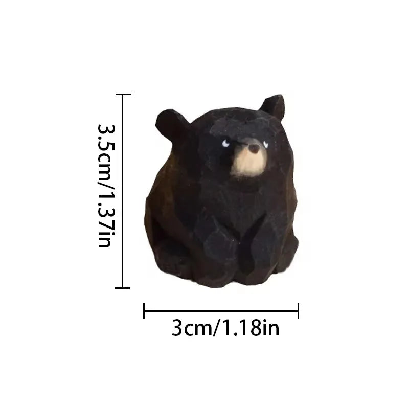 Hand Carved Wooden Sitting Bear Figurine, Artisan Solid Wood Desk Decor, Traditional Folk Art By1994