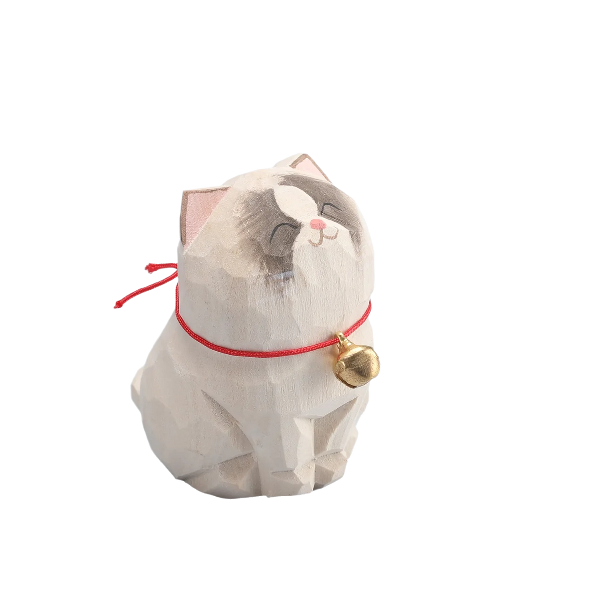 Hand Carved Wooden Cat Figurine, Artisan Solid Wood, Natural Matte By1994
