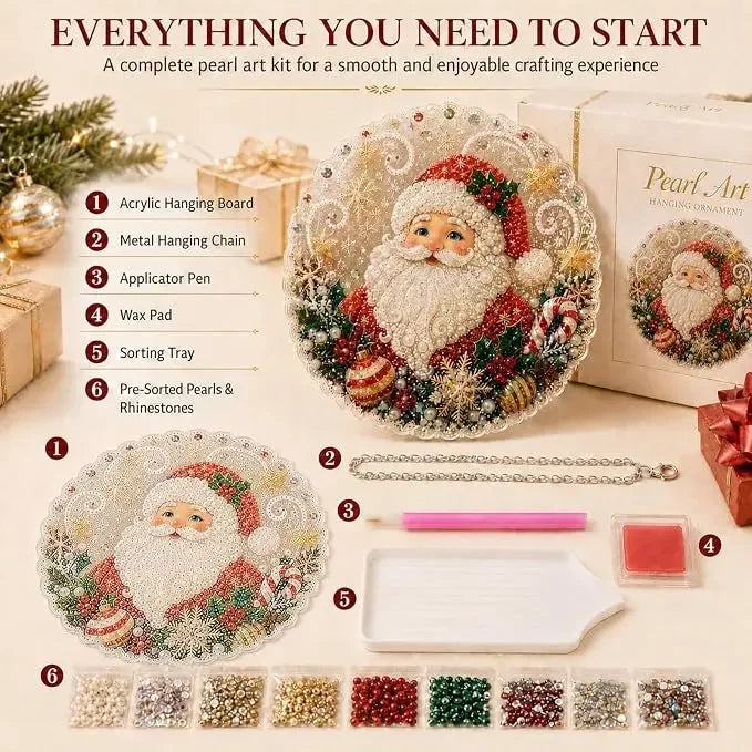 Christmas Pearl Bead Suncatcher DIY Kit, 3D Bead Art with Chain, Holiday Decor By1994