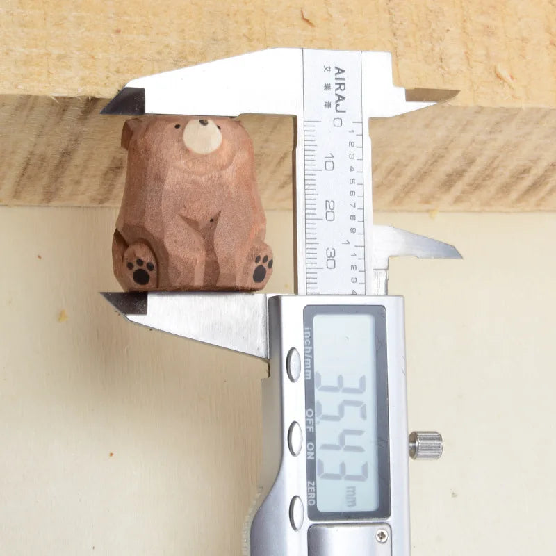Hand Carved Wooden Sitting Bear Figurine, Artisan Solid Wood Desk Decor, Traditional Folk Art By1994