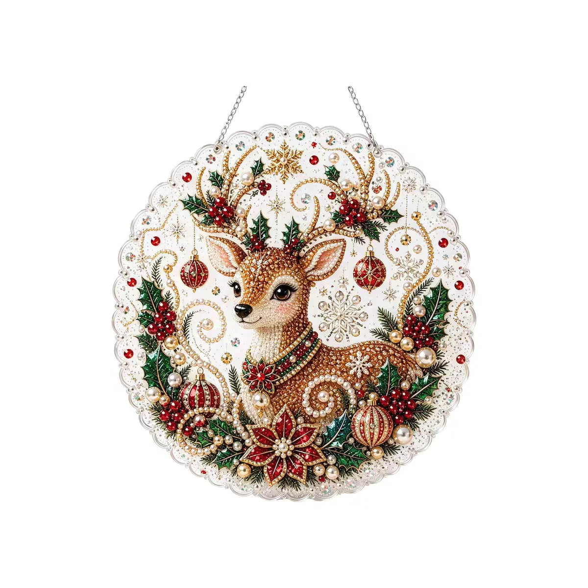 Christmas Pearl Bead Suncatcher DIY Kit, 3D Bead Art with Chain, Holiday Decor By1994