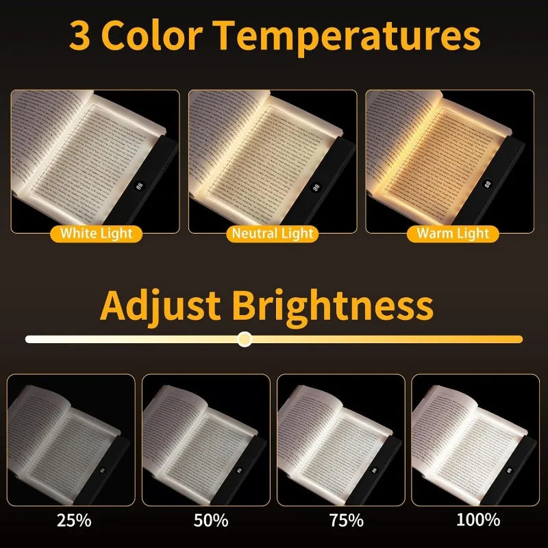 LED Book Light, Dimmable LED Reading Light 3 Color Flat Book Lamp for Reading, Rechargeable Full Page Light Smart Bookmark Light