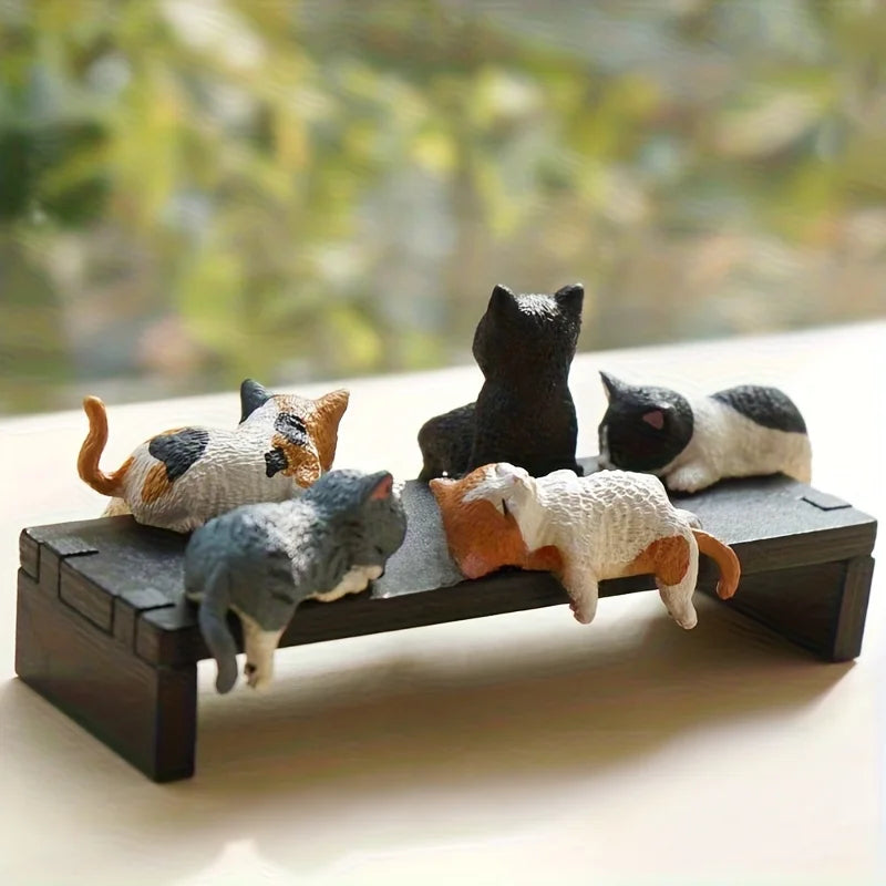 Cat Monitor Sitter Figurines, Smooth Resin 5-Piece Set, Cat Lover Gift By1994