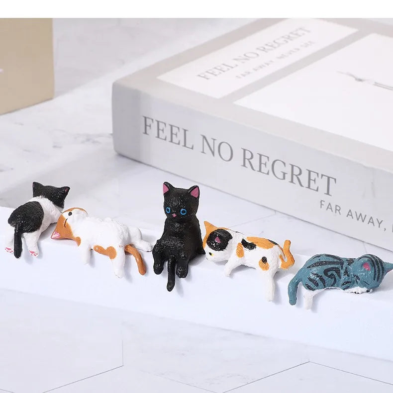 Cat Monitor Sitter Figurines, Smooth Resin 5-Piece Set, Cat Lover Gift By1994