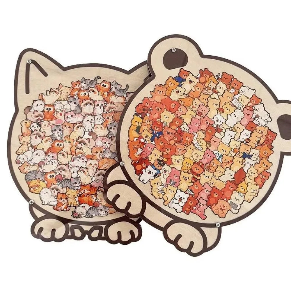 Wooden Animal Jigsaw Puzzle, Freestanding Tabletop Display, Dog Cat Bear Silhouettes By1994