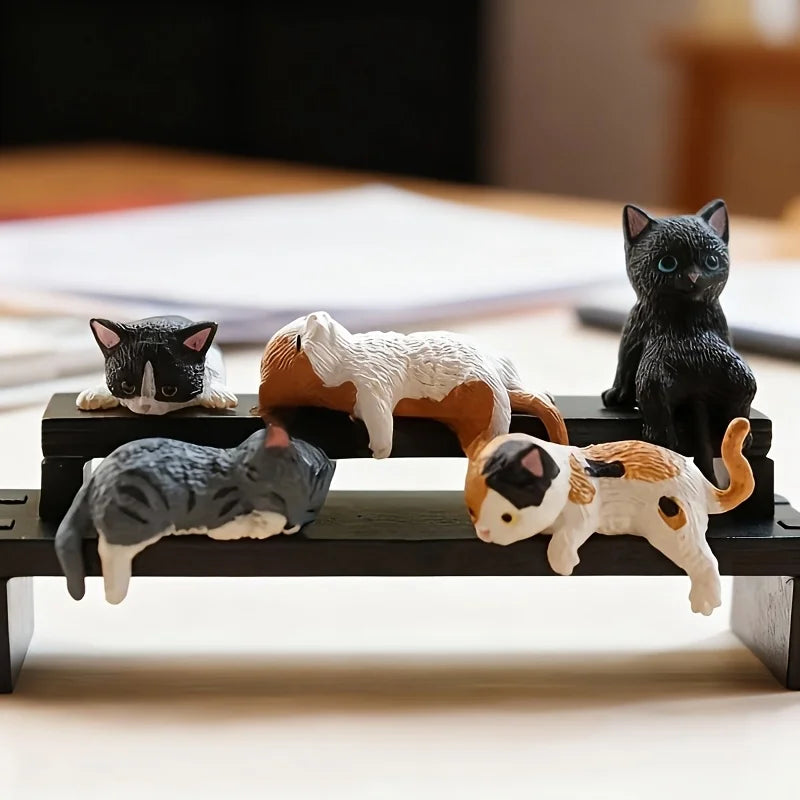 Cat Monitor Sitter Figurines, Smooth Resin 5-Piece Set, Cat Lover Gift By1994