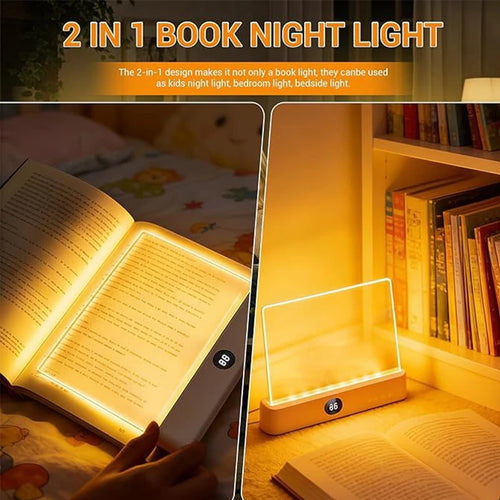 LED Book Light, Dimmable LED Reading Light 3 Color Flat Book Lamp for Reading, Rechargeable Full Page Light Smart Bookmark Light