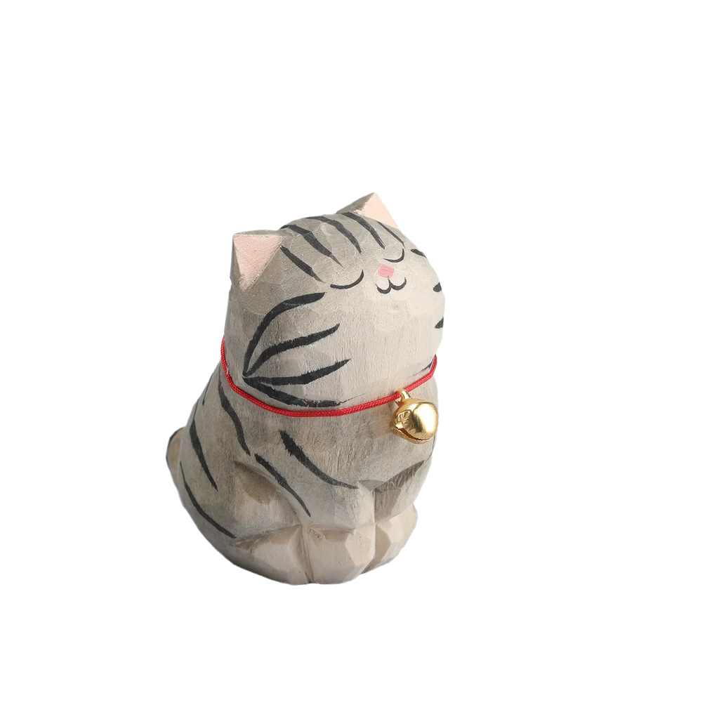 Hand Carved Wooden Cat Figurine, Artisan Solid Wood, Natural Matte By1994