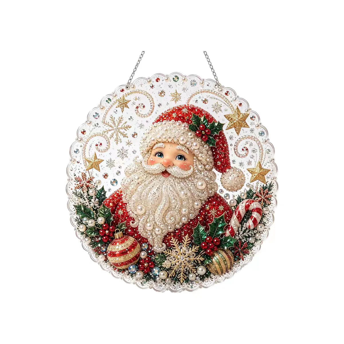Christmas Pearl Bead Suncatcher DIY Kit, 3D Bead Art with Chain, Holiday Decor By1994