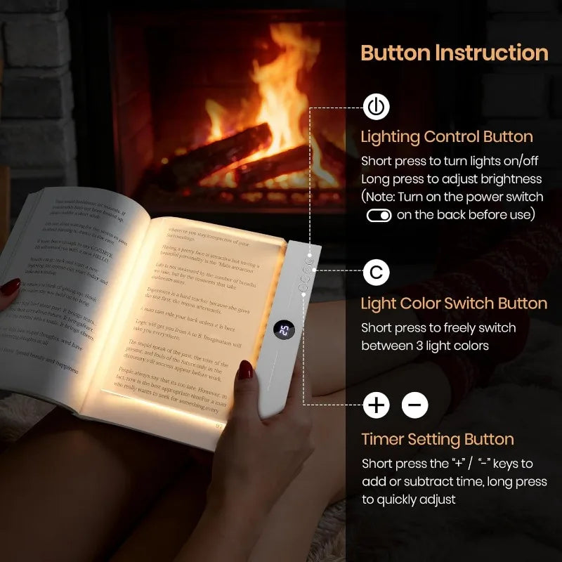 LED Book Light, Dimmable LED Reading Light 3 Color Flat Book Lamp for Reading, Rechargeable Full Page Light Smart Bookmark Light