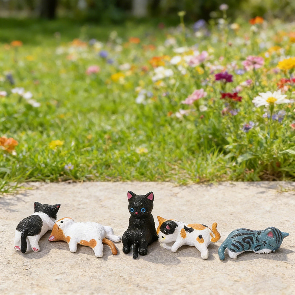 Cat Monitor Sitter Figurines, Smooth Resin 5-Piece Set, Cat Lover Gift By1994