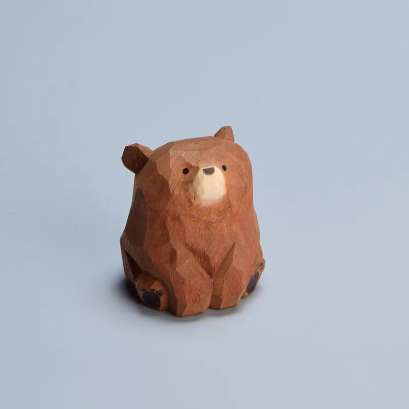 Hand Carved Wooden Sitting Bear Figurine, Artisan Solid Wood Desk Decor, Traditional Folk Art By1994
