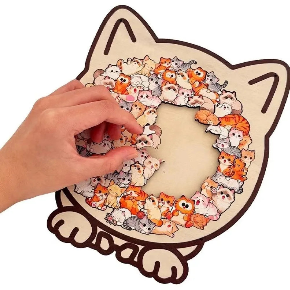 Wooden Animal Jigsaw Puzzle, Freestanding Tabletop Display, Dog Cat Bear Silhouettes By1994