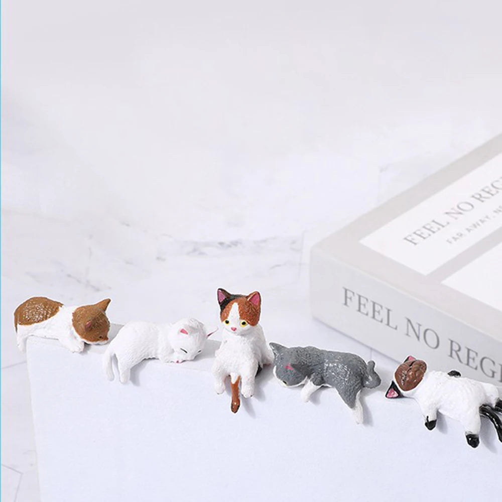 Cat Monitor Sitter Figurines, Smooth Resin 5-Piece Set, Cat Lover Gift By1994