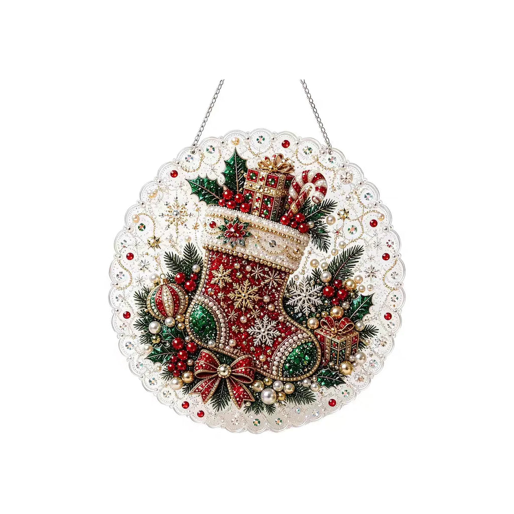 Christmas Pearl Bead Suncatcher DIY Kit, 3D Bead Art with Chain, Holiday Decor By1994