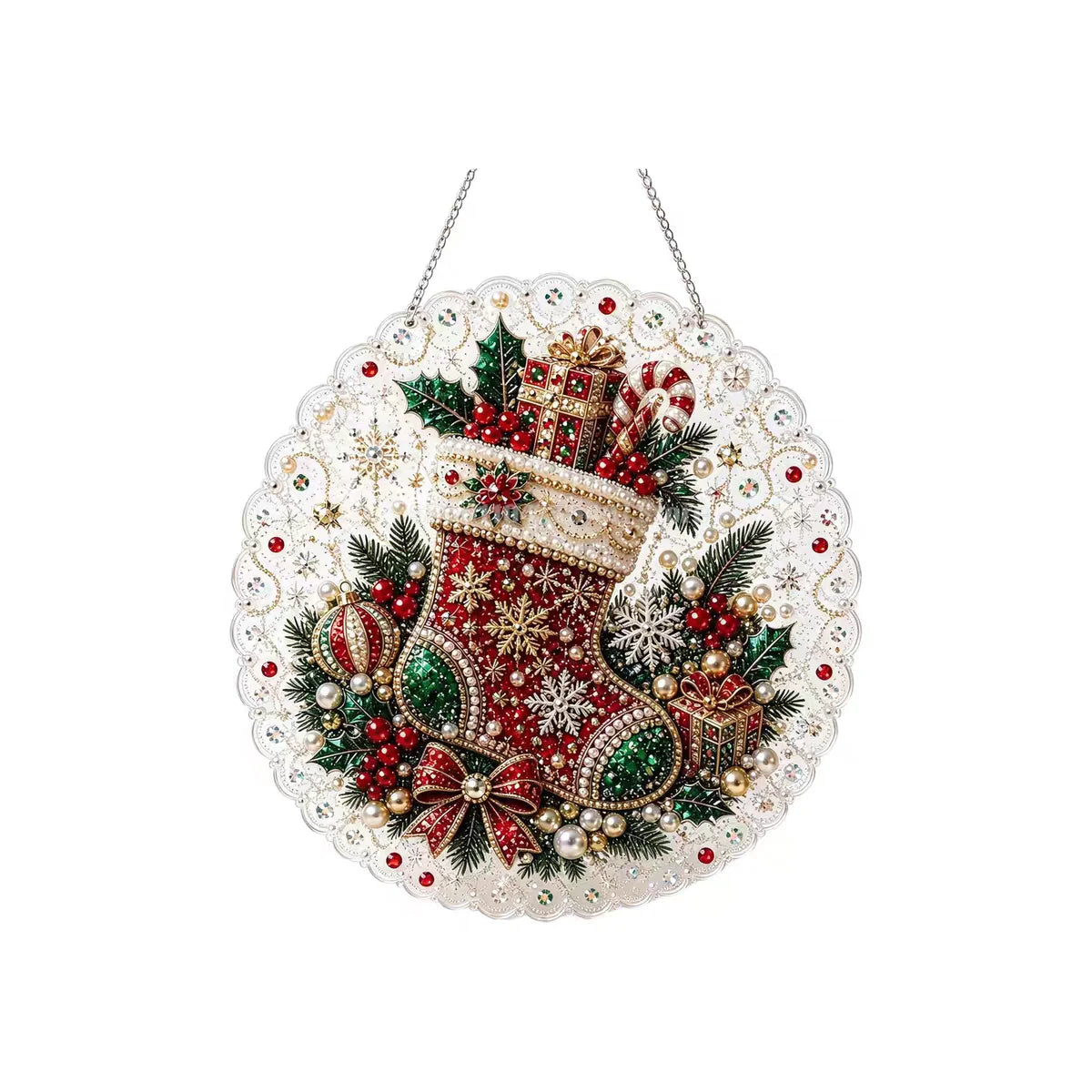 Christmas Pearl Bead Suncatcher DIY Kit, 3D Bead Art with Chain, Holiday Decor By1994