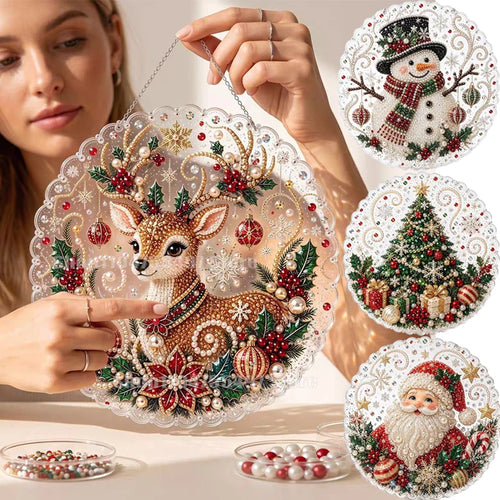 Christmas Pearl Bead Suncatcher DIY Kit, 3D Bead Art with Chain, Holiday Decor By1994