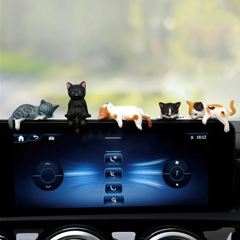Cat Monitor Sitter Figurines, Smooth Resin 5-Piece Set, Cat Lover Gift By1994