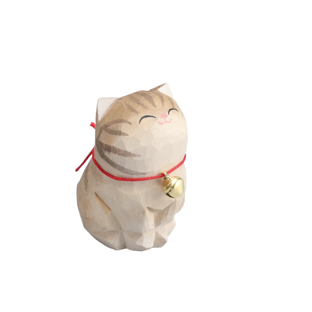 Hand Carved Wooden Cat Figurine, Artisan Solid Wood, Natural Matte By1994