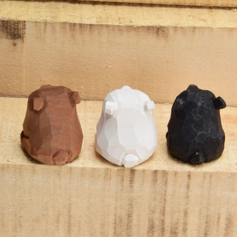 Hand Carved Wooden Sitting Bear Figurine, Artisan Solid Wood Desk Decor, Traditional Folk Art By1994