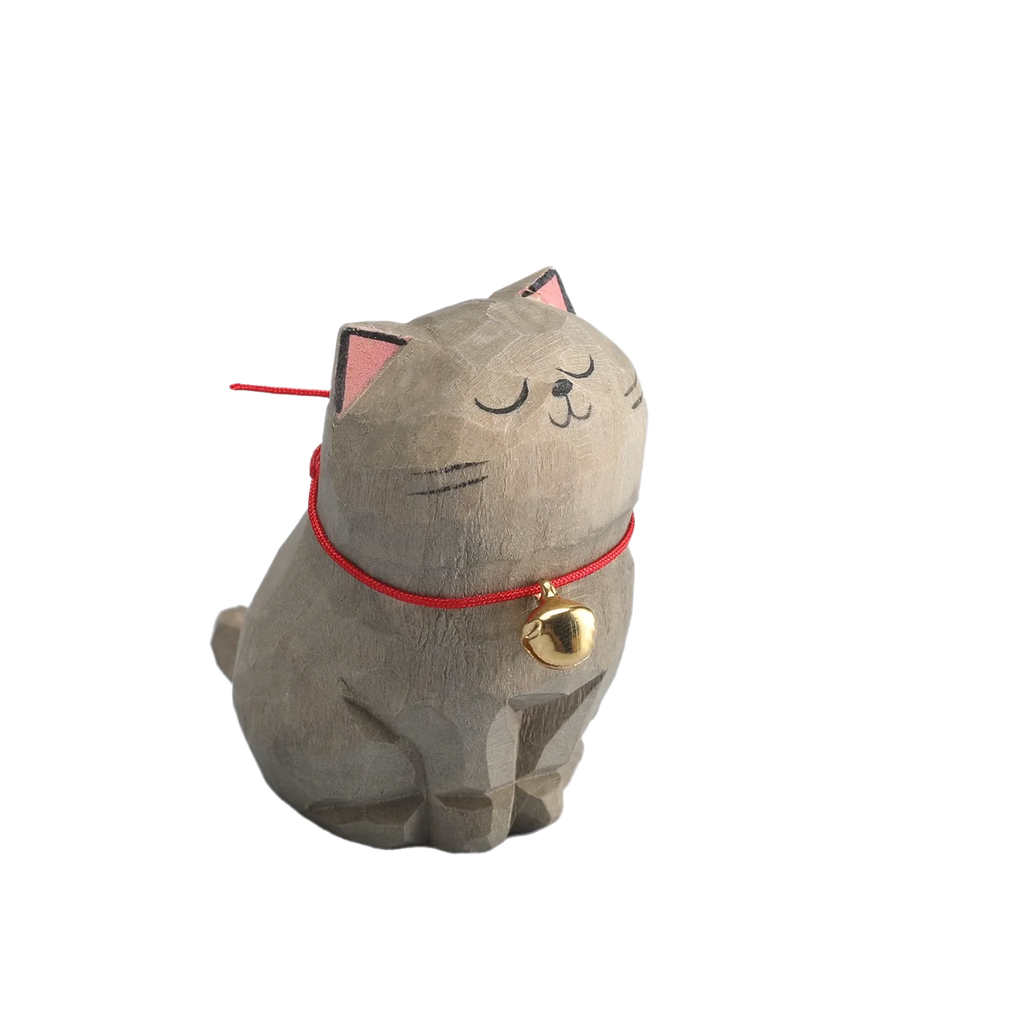 Hand Carved Wooden Cat Figurine, Artisan Solid Wood, Natural Matte By1994