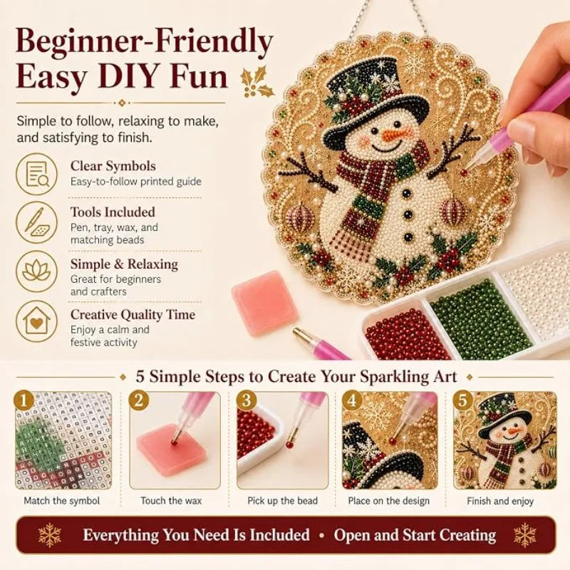 Christmas Pearl Bead Suncatcher DIY Kit, 3D Bead Art with Chain, Holiday Decor By1994