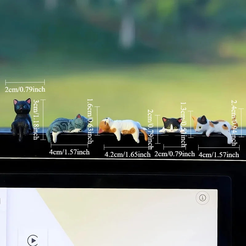 Cat Monitor Sitter Figurines, Smooth Resin 5-Piece Set, Cat Lover Gift By1994