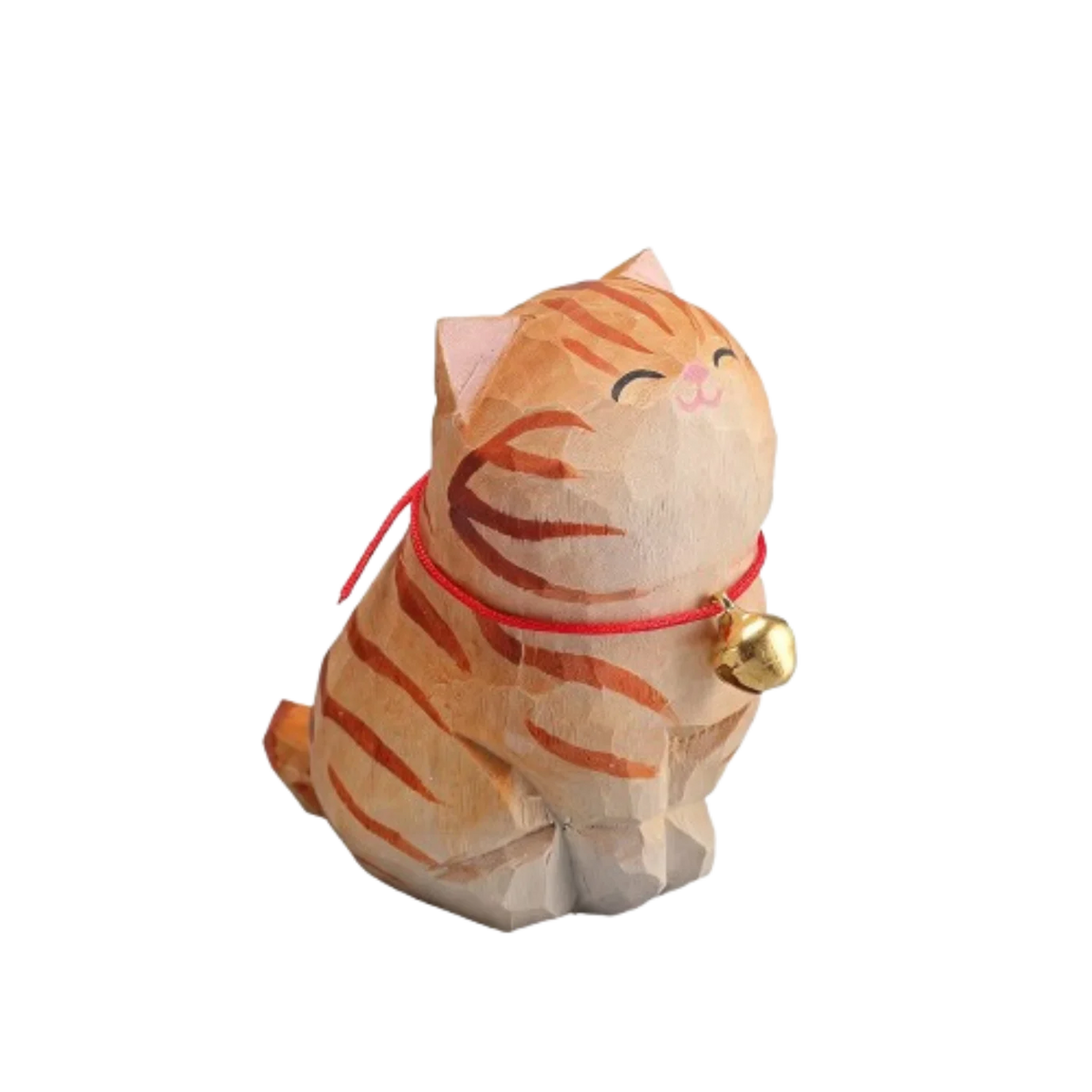 Hand Carved Wooden Cat Figurine, Artisan Solid Wood, Natural Matte By1994